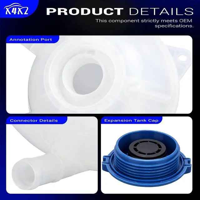 Alt view image 7 of 7 - 603-253 Engine Coolant Reservoir Expansion Tank with Cap for AUDI A3 Q3 TT RS3/ VW Jetta Passat Golf Beetle CC Eos Tiguan Rabbit