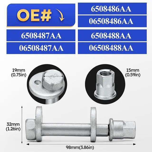 Alt view image 6 of 7 - 6508486AA Rear Camber Bolts, Rear Toe Link Alignment Bolts Kit for JEEP 11-19 Grand Cherokee,07-18 Compass,07-18 Patriot/07-12 Chrysler 200 Sebring/Dodge 07-12 Avenger,11-18 Durango,07-11 Caliber 2PCS