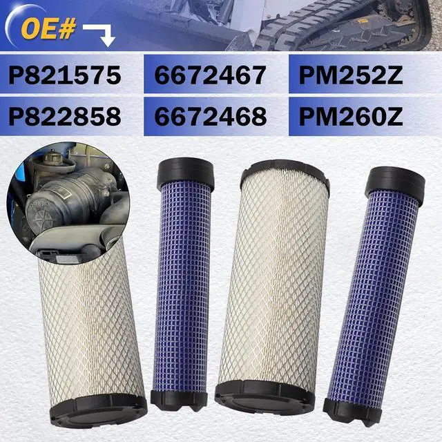 Alt view image 6 of 6 - P821575 & P822858 Outer Inner Air Filter Air Cleaner for Bobcat FPG05 Air Cleaners Replaces 6672467 6672468 PM252Z PM260Z (Set of 2)
