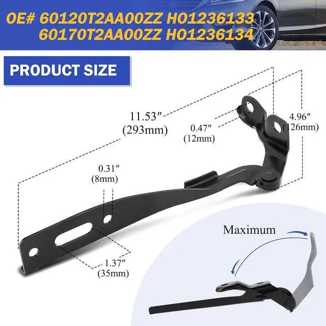 Alt view image 6 of 7 - Hood Hinge for 2013-2015 Honda Accord Front Left/Right Driver & Passenger Side HO1236133 HO1236134