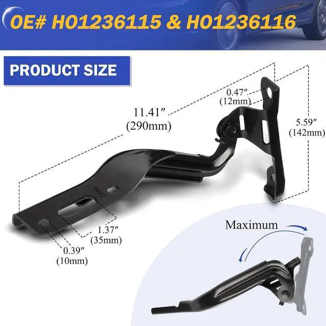Alt view image 6 of 7 - Hood Hinge for 2006-2011 Honda Civic Front Left/Right Driver & Passenger Side LH RH HO1236115 HO1236116