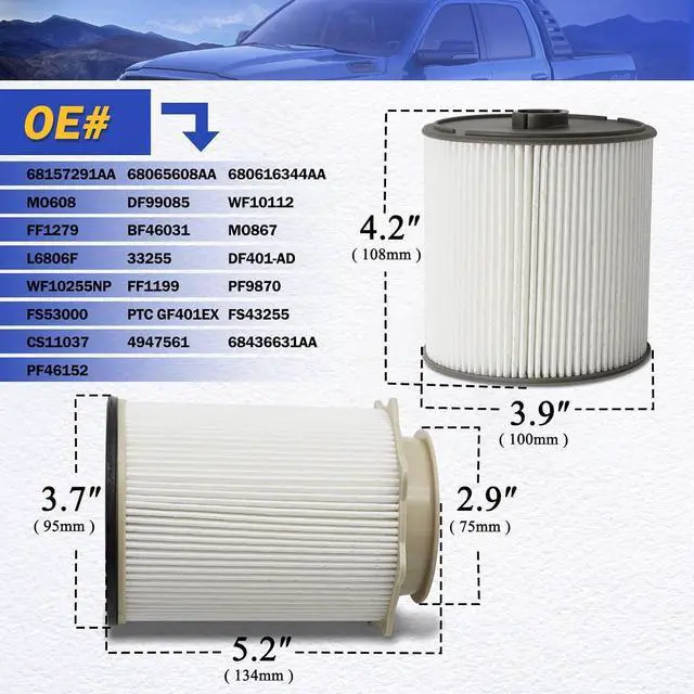 Alt view image 6 of 6 - Upgrade Long-life Paper Fuel Filter Water Separetor Kit for 2019 2020 2021 2022 2023 2024 Dodge Ram 2500 3500 4500 5500 6.7L Cummins Diesel Turbo Engines (OEM#68157291AA 68436631AA)