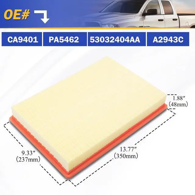Alt view image 6 of 6 - CA9401 Engine Air Filter for Dodge Ram 1500 2500 3500 Classic 4500 5500 PA5462 A2943C 53032404AA