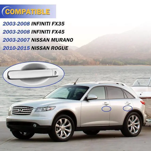 Alt view image 2 of 6 - Chrome Exterior Outside Door Handle Front Left Driver Side Door Handle for 2003-2007 Nissan Murano, 2010-2015 Rogue 2003-2008 Infiniti FX35 FX45 80640-CA012, 80640CA012
