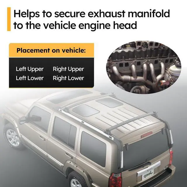 Alt view image 3 of 7 - 6505257AA Exhaust Manifold Stud Bolt & Nut Kits for 99-09 Jeep Grand Cherokee, 06-09 Commander/07-09 Aspen /00-08 Dodge Ram Durango Dakota/ 06-07 Mitsubishi Raider 4.7L V8 Replaces# 6504331