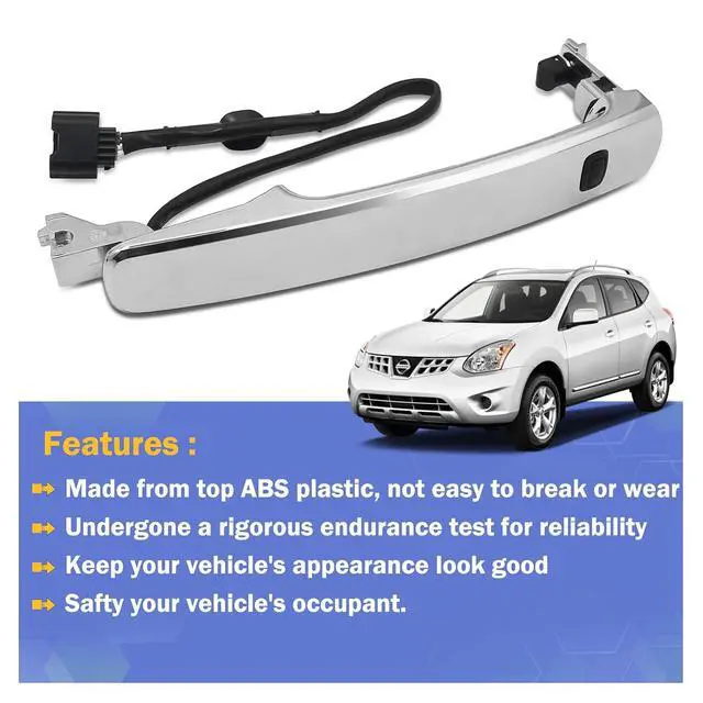 Alt view image 3 of 6 - Chrome Exterior Outside Door Handle Front Left Driver Side Door Handle with Smart Entry Keyless for 2010 2011 2012 2013 Nissan Rogue 80640-CZ31B, 80645-CA000