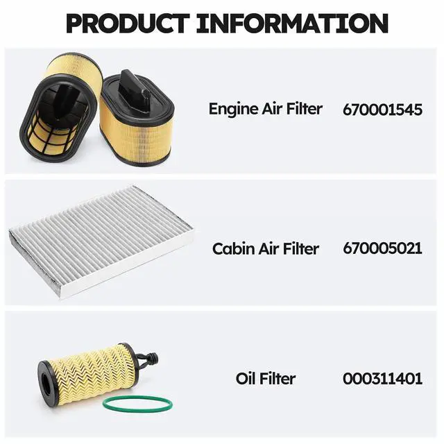 Alt view image 6 of 6 - 4PCS Engine Air Filter + Oil Filter + Cabin Air Filter for 2014-2022 Maserati Ghibli, 2017-2022 Levante, 2014-2020 Quattroporte (670001545, 670005021, 000311401)