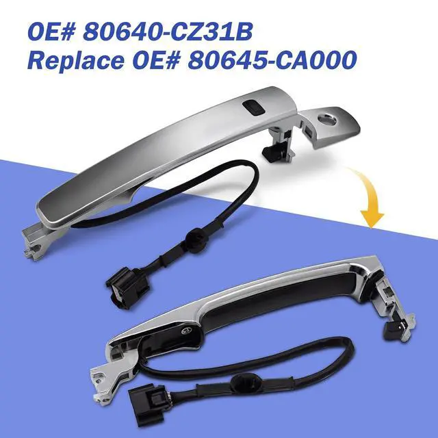 Alt view image 6 of 6 - Chrome Exterior Outside Door Handle Front Left Driver Side Door Handle with Smart Entry Keyless for 2010 2011 2012 2013 Nissan Rogue 80640-CZ31B, 80645-CA000