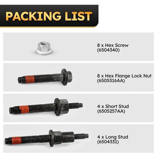 Alt view image 5 of 7 - 6505257AA Exhaust Manifold Stud Bolt & Nut Kits for 99-09 Jeep Grand Cherokee, 06-09 Commander/07-09 Aspen /00-08 Dodge Ram Durango Dakota/ 06-07 Mitsubishi Raider 4.7L V8 Replaces# 6504331