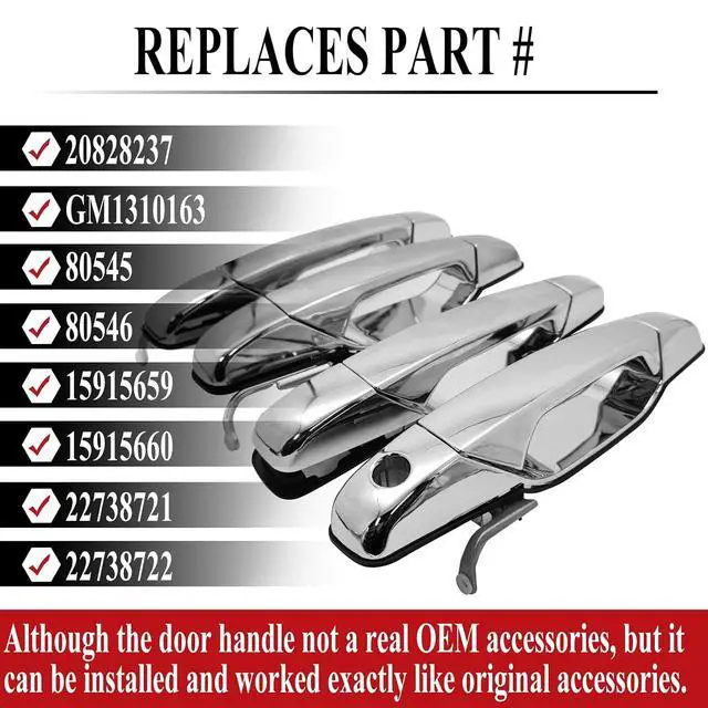 Alt view image 3 of 7 - Chrome Exterior Outside Door Handles for 2007-2014 Chevy Silverado 1500/2500/3500 Tahoe Suburban Avalanche/GMC Sierra 1500/2500 /3500 Yukon Yukon XL/Cadillac Escalade Escalade ESV Escalade EXT