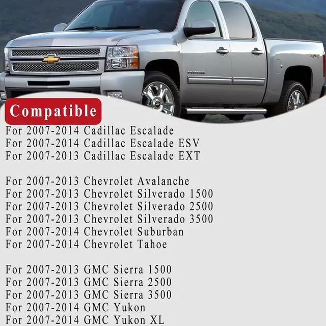 Alt view image 2 of 7 - Chrome Exterior Outside Door Handles for 2007-2014 Chevy Silverado 1500/2500/3500 Tahoe Suburban Avalanche/GMC Sierra 1500/2500 /3500 Yukon Yukon XL/Cadillac Escalade Escalade ESV Escalade EXT
