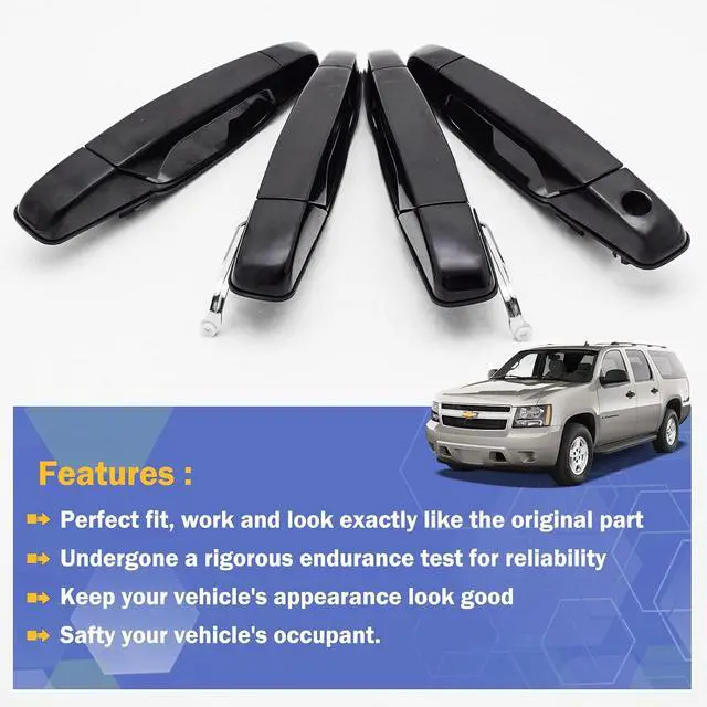 Alt view image 4 of 7 - Upgrade Exterior Door Handle Black for 2007-2014 Chevy Silverado Tahoe Avalanche/Cadillac Escalade/GMC Sierra Yukon Replaces 20828237, 20954796
