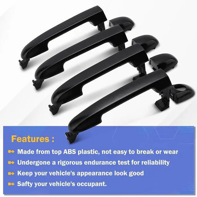 Alt view image 3 of 6 - 4Pcs Front Rear Left Right Exterior Door Handle Driver Passenger Side for Hyundai Elantra 2006-2012 (OEM# 826512H000 826522H010 826522H020)