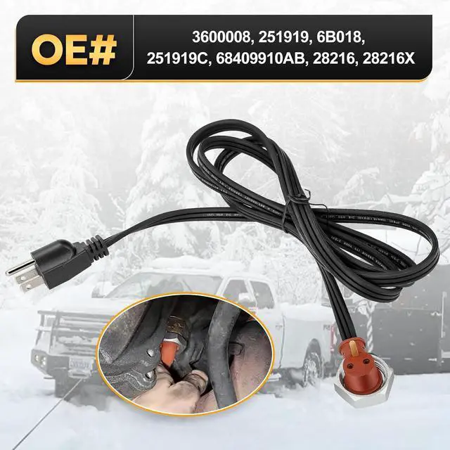 Alt view image 6 of 7 - 120V Engine Block Heater Cord 251919 with Cap for Ford Powerstroke Diesel E350 450 550 F250 F350 F450 F550 Dodge Ram 2500 3500 Cummins Diesel 5.9 6.7L Heavy Duty Immersion Heaters 6 Feet
