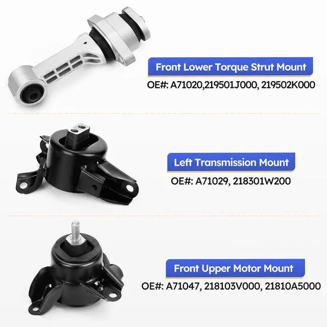 Alt view image 4 of 7 - Engine & Transmission Mount Kit for 2011-2016 Hyundai Elantra 1.8L, 2012-2014 Accent, 2012-2017 Veloster/2012-2017 Kia Rio, 2014-2016 Forte 1.6L - Black, Aluminum, Iron, Rubber