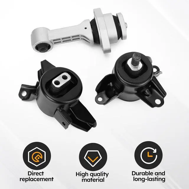 Alt view image 5 of 7 - Engine & Transmission Mount Kit for 2011-2016 Hyundai Elantra 1.8L, 2012-2014 Accent, 2012-2017 Veloster/2012-2017 Kia Rio, 2014-2016 Forte 1.6L - Black, Aluminum, Iron, Rubber