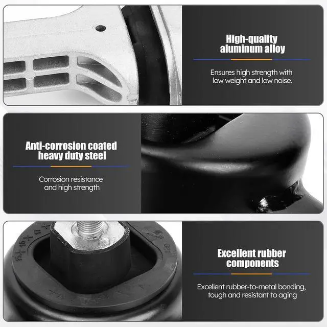 Alt view image 6 of 7 - Engine & Transmission Mount Kit for 2011-2016 Hyundai Elantra 1.8L, 2012-2014 Accent, 2012-2017 Veloster/2012-2017 Kia Rio, 2014-2016 Forte 1.6L - Black, Aluminum, Iron, Rubber