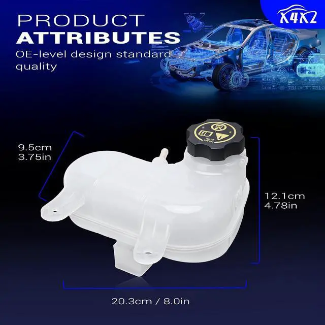 Alt view image 7 of 7 - 94511521 Coolant Overflow Reservoir Tank with Cap For 2016-2022 Chevy Spark LT LS L4 1.4L Replaces# 13502353