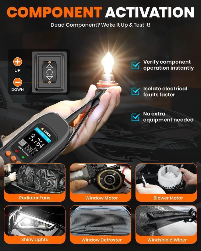 Alt view image 6 of 7 - PB500 Automotive Power Circuit Probe, 12-24 VDC Car Electrical Diagnostic Tool, Component Activation, Injector Duty-Cycle Ground Test, AC/DC Voltage Current Resistance, Short Finder, Ohmmeter
