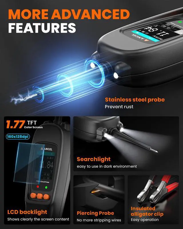 Alt view image 7 of 7 - PB500 Automotive Power Circuit Probe, 12-24 VDC Car Electrical Diagnostic Tool, Component Activation, Injector Duty-Cycle Ground Test, AC/DC Voltage Current Resistance, Short Finder, Ohmmeter