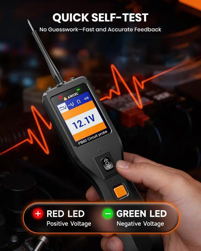 Alt view image 5 of 7 - PB60 Automotive Power Circuit Probe Tester 12-24V, All-in-One Electrical Diagnostic Tool with Component Activation, Short Finder, Digital Multimeter Ohmmeter Functions for Cars Trucks RVs