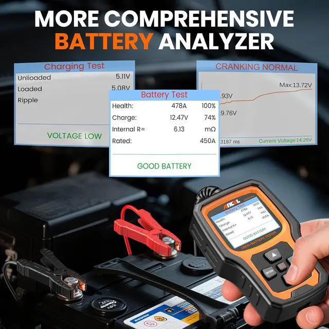Alt view image 4 of 7 - AD410 PRO OBD2 Scanner and Battery Tester, 2-in-1 Car Diagnostic Tool, Check Engine Light, EVAP Test, Live Data, 12V Battery Analyzer with Cranking & Charging System Test for Car Motorcycle