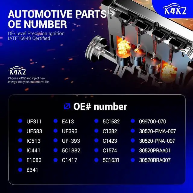 Alt view image 3 of 7 - UF311 Ignition Coil Pack Compatible with Honda 03-07 Accord,02-11 Civic,02-09 CR-V,03-11 Element,04-06 S2000/06-11 Acura CSX,02-06 Acura RSX Replaces#C1382 UF583 5C1382 (set of 4)