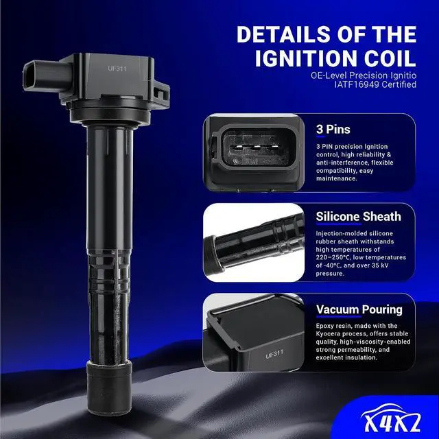 Alt view image 4 of 7 - UF311 Ignition Coil Pack Compatible with Honda 03-07 Accord,02-11 Civic,02-09 CR-V,03-11 Element,04-06 S2000/06-11 Acura CSX,02-06 Acura RSX Replaces#C1382 UF583 5C1382 (set of 4)