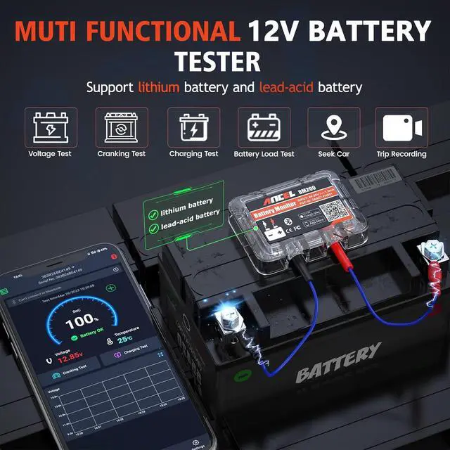 Alt view image 3 of 7 - BM200-US Car Battery Tester 12V Automotive Battery Monitor Bluetooth Auto Battery Load Tester with Cranking Charging Test Alarm Record Voltage History Voltmeter for Car/RV/Motorcycle/Truck/Boat