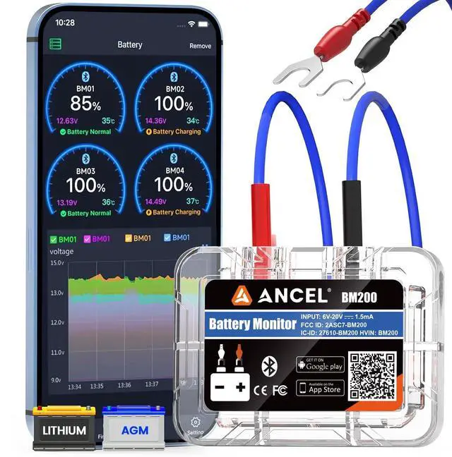 Main image of BM200 Blue-US Battery Monitor 12V Automotive Bluetooth Auto Battery Load Tester with Cranking Charging Test Alarm Record Voltage History Voltmeter for Car (Blue Version)
