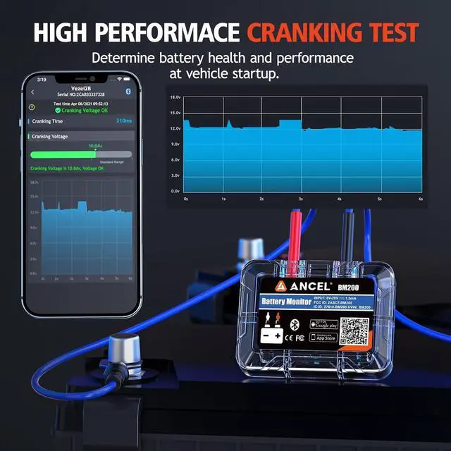 Alt view image 4 of 7 - BM200 Blue-US Battery Monitor 12V Automotive Bluetooth Auto Battery Load Tester with Cranking Charging Test Alarm Record Voltage History Voltmeter for Car (Blue Version)