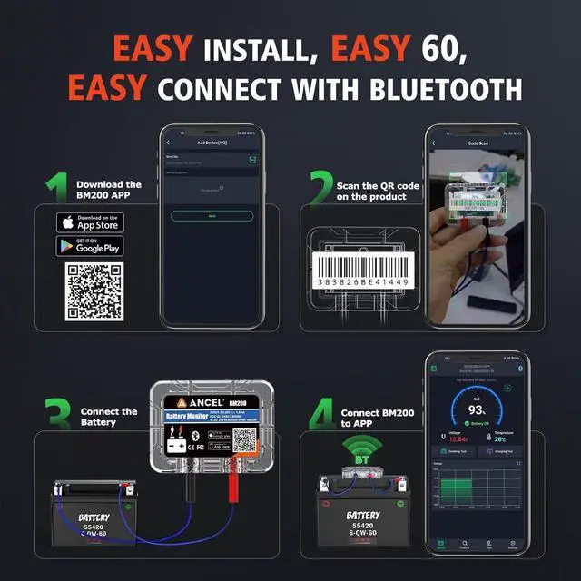 Alt view image 7 of 7 - BM200 Blue-US Battery Monitor 12V Automotive Bluetooth Auto Battery Load Tester with Cranking Charging Test Alarm Record Voltage History Voltmeter for Car (Blue Version)