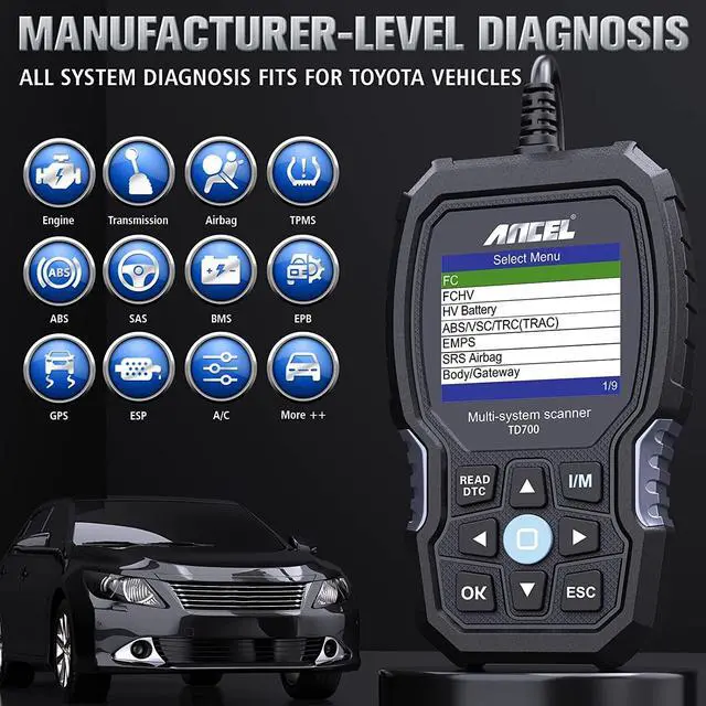 Alt view image 3 of 7 - TD700 All System OBD2 Scanner Fits for Toyota Lexus Scion with Protective Case