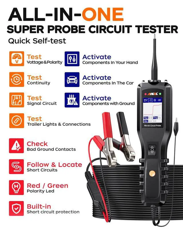 Alt view image 2 of 7 - PB100 Automotive Power Circuit Probe Tester BA301 6V 12V Car Battery Tester