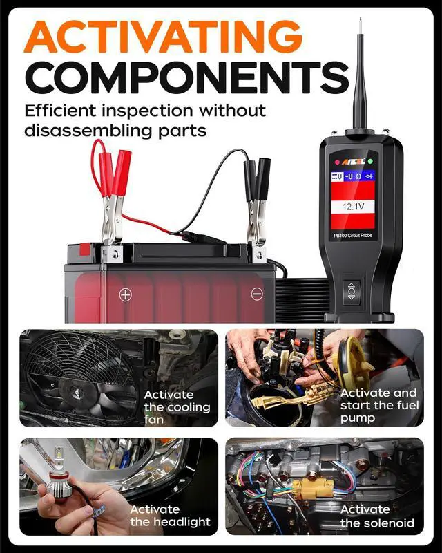 Alt view image 5 of 7 - PB100 Automotive Power Circuit Probe Tester BA301 6V 12V Car Battery Tester