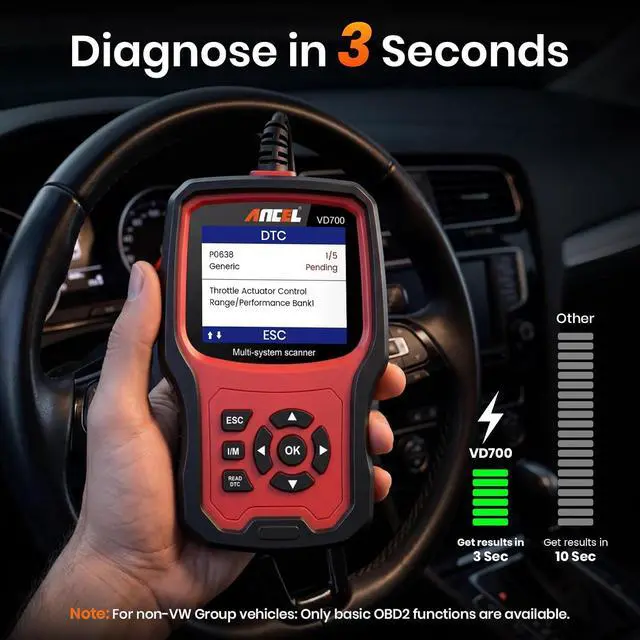 Alt view image 5 of 7 - VD700 OBD2 Diagnostic Code Reader Scan Tool Fit for Volkswagen Audi VW Skoda Seat, All Functions OBD11 Scanner for VAG Vehicles with Battery Registration EPB Reset (Upgraded VD500)