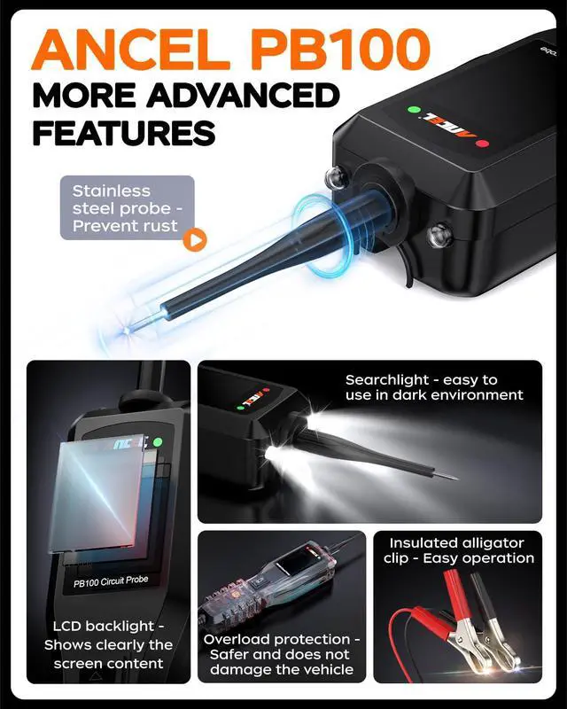 Alt view image 7 of 7 - PB100 Automotive Power Circuit Probe Tester BA301 6V 12V Car Battery Tester