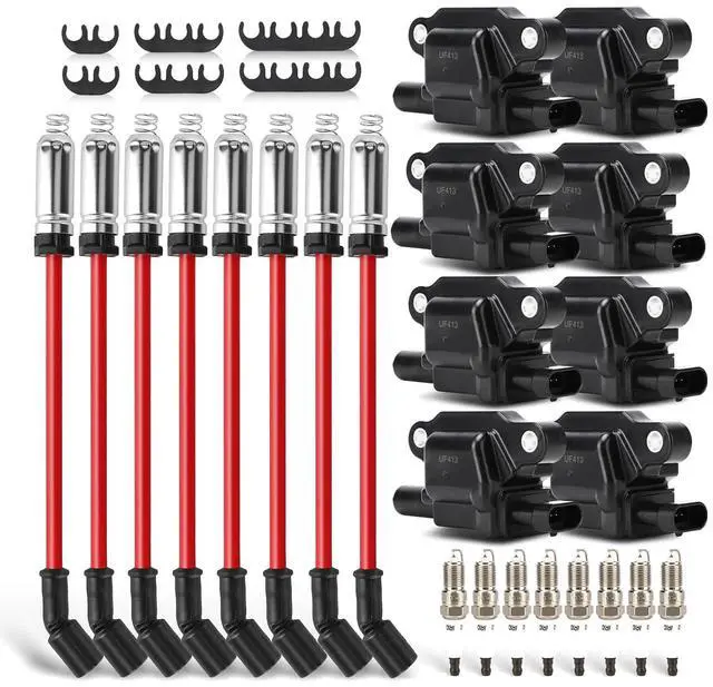 Main image of UF413 Ignition Coils Pack & Double Iridium Spark Plugs & 10.2MM Spark Plug Wires for Buick Rainier/Cadillac Escalade CTS/Chevy Silverado Impala Suburban Tahoe/GMC Envoy Sierra Yukon/Hummer H2 H3