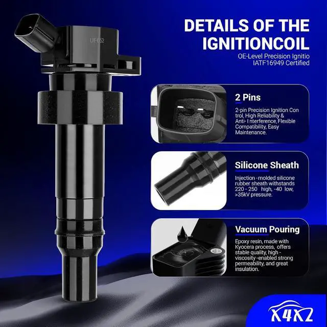 Alt view image 5 of 7 - UF652 Ignition Coil Pack Compatible with 2012-2020 Hyundai Accent,2012-2017 Hyundai Veloster/2012-2020 Kia Rio,2012-2019 Kia Soul Replaces#273012B100 C1803 GN10634 5C1860 (set of 4)