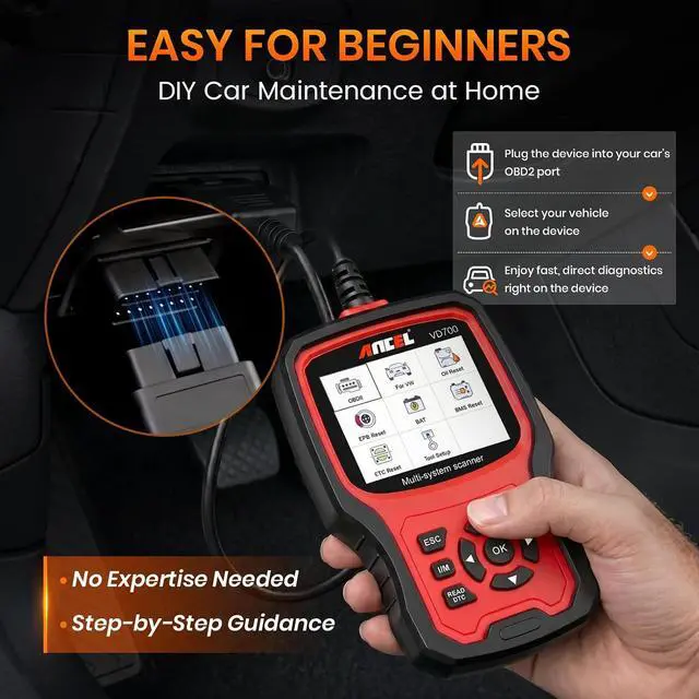 Alt view image 7 of 7 - VD700 OBD2 Diagnostic Code Reader Scan Tool Fit for Volkswagen Audi VW Skoda Seat, All Functions OBD11 Scanner for VAG Vehicles with Battery Registration EPB Reset (Upgraded VD500)