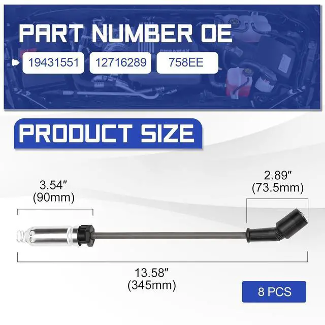Alt view image 7 of 7 - 19431551 Spark Plug Wire Kit for 1999-2021 Chevy Silverado 1500, Tahoe, Suburban, Camaro, Corvette/GMC Sierra 1500,Yukon,Yukon XL/Cadillac CT5, Escalade, Escalade ESV 4.8 5.3 6.0 6.2 V8 12716289 758EE