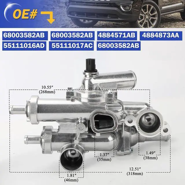 Alt view image 6 of 7 - 68003582AB Upgrade Aluminium Thermostat Housing Assembly Compatible with 11-14 Chrysler 200,07-10 Sebring/Dodge 08-14 Avenger,07-12 Caliber,09-20 Journey/08-17 Jeep Compass,Patriot Replace 4884571AB