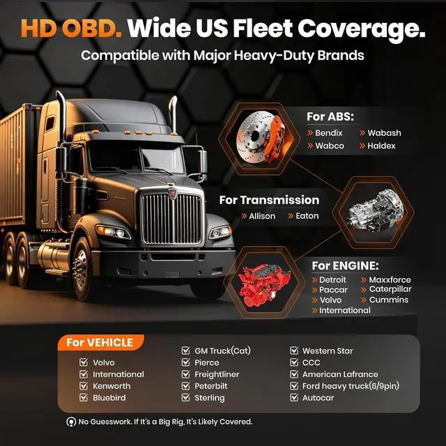 Alt view image 6 of 7 - New HD601 Heavy Duty Truck Scanner, Diesel Full System Diagnostic Scan Tool Fits for Cummins, Detroit, Volvo, Paccar & Caterpillar, 2 in 1 HDOBD & OBD2 Code Reader for Commercial Vehicles & Cars