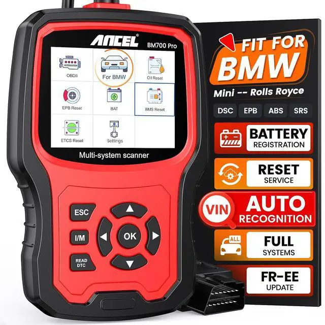 Main image of BM700 PRO Fit for BMW Scanner - Battery Registration Tool, Code Reader for BMW/Mini/RR, Advanced OBD2 Scanner Auto V-I-N, Full System Diagnostic for BMW Scan Tool with All Reset Services (Red)