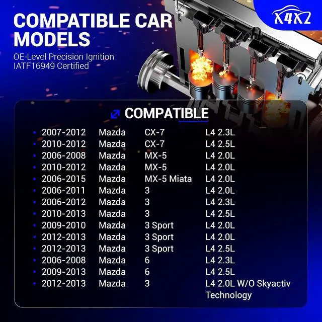 Alt view image 2 of 7 - UF540 Ignition Coil Packs For 2006-2015 Mazda 3 Mazda 6 CX-7 MX-5 L4 2.0L 2.5L 2.3 Replaces# C1683 5C1740 L3G2-18-100B L3G218100A 4PCS