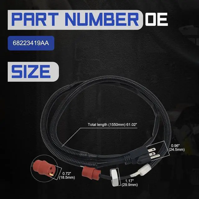 Alt view image 6 of 7 - 68223419AA Engine Block Heater Cord for 2014-2018 Dodge Ram 2500 3500 4500 5500 6.7L Replace# 68223419AA