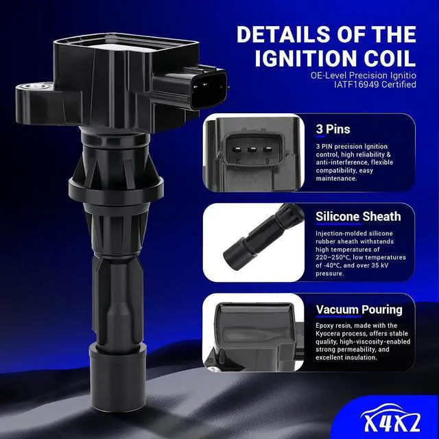 Alt view image 4 of 7 - UF540 Ignition Coil Packs For 2006-2015 Mazda 3 Mazda 6 CX-7 MX-5 L4 2.0L 2.5L 2.3 Replaces# C1683 5C1740 L3G2-18-100B L3G218100A 4PCS