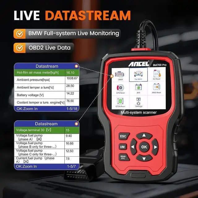 Alt view image 6 of 7 - BM700 PRO Fit for BMW Scanner - Battery Registration Tool, Code Reader for BMW/Mini/RR, Advanced OBD2 Scanner Auto V-I-N, Full System Diagnostic for BMW Scan Tool with All Reset Services (Red)