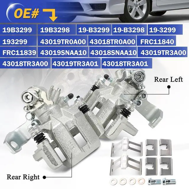 Alt view image 6 of 7 - 19B3298 19B3299 Rear Left & Right Disc Brake Caliper Assembly with Bracket For 2006-2011 Acura CSX,2013-2018 Acura ILX/2006-2015 Honda Civic Replaces# 43019SNAA10, 43018SNAA10 19-B3299,19-B3298