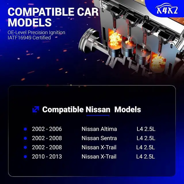 Alt view image 2 of 7 - UF350 Ignition Coil Pack Compatible with 2002-2006 Nissan Altima,2002-2008 Nissan Sentra,2002-2013 X-Trail 2.5L L4 Replaces# 5C1395, C1398,22448-8H310, 22448-8H315,224488H311,22448-8H300